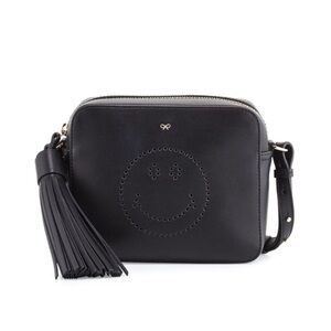 Anya Hindmarch Smiley Eyes Black Leather Crossbody Bag Tassel
